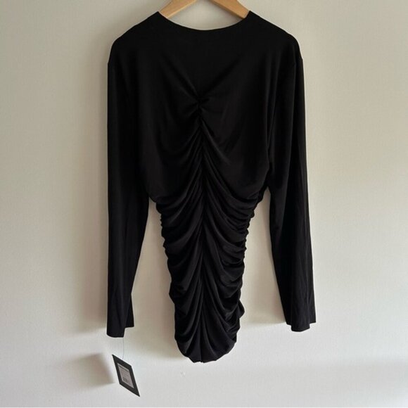 Norma Kamali Black V-Neck Slinky Long Sleeve Black Top sz XL - Picture 1 of 6